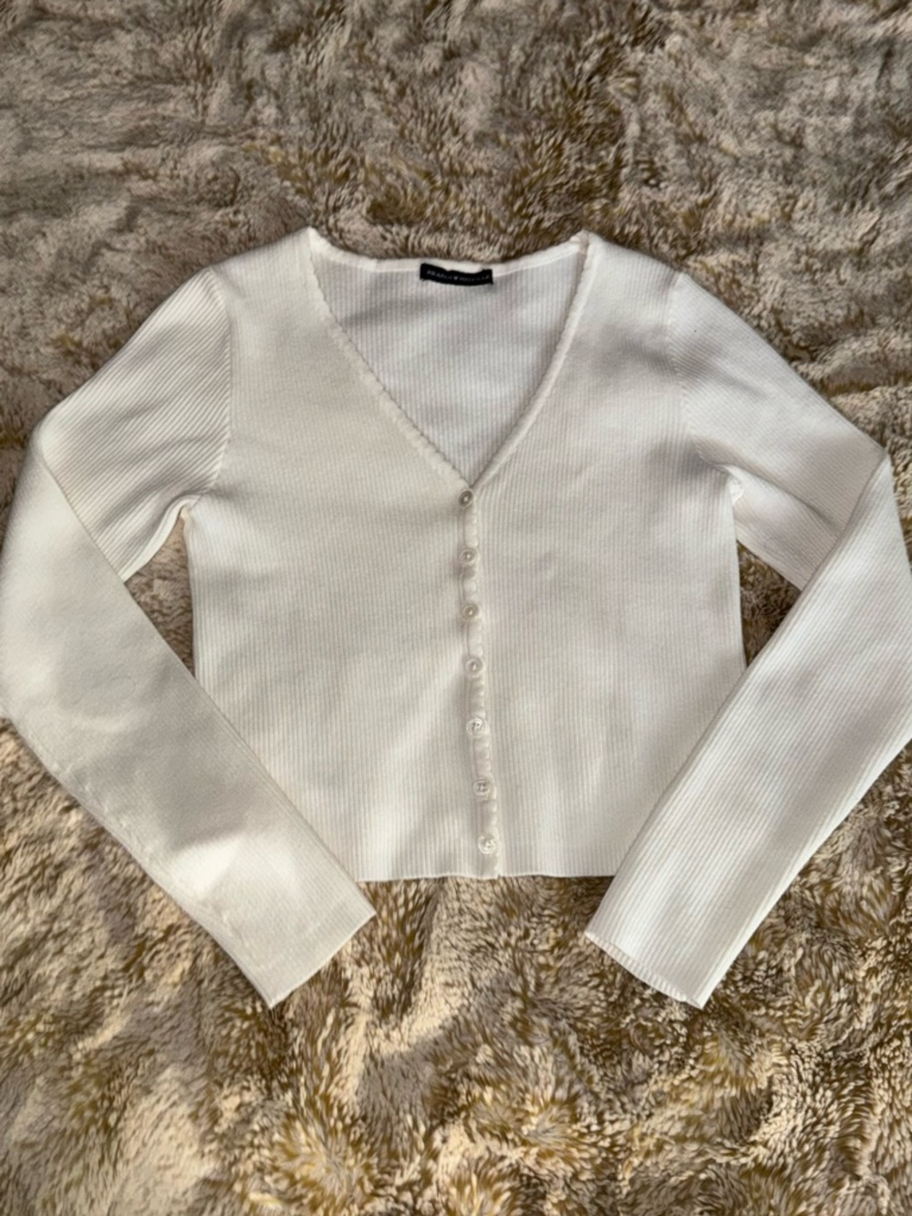 Brandy Melville Cream V-Neck Ribbed Button Cardigan